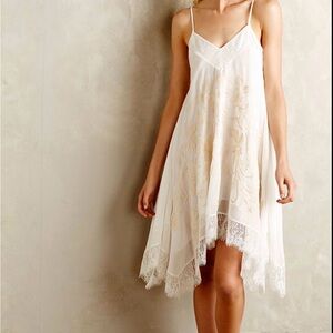 Anthropologie E by Eloise Maluku floral Embroidered Chemise lace Dress Ivory‎ XS